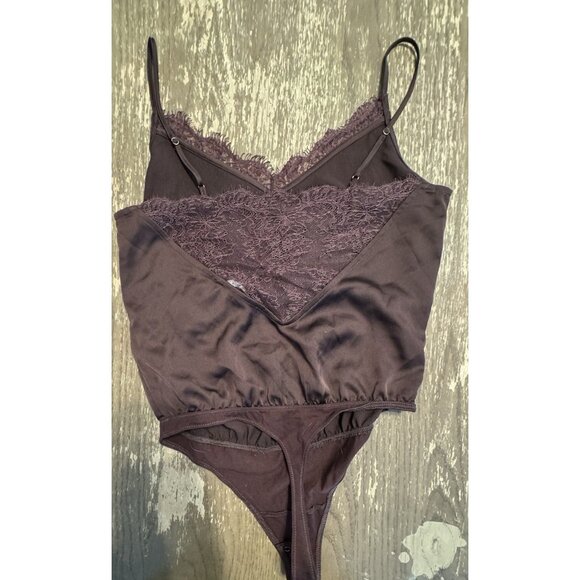 Abercrombie & Fitch Brown Satin Lace Cami Bodysuit NEW SMALL - Picture 2 of 10
